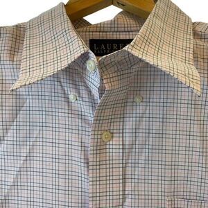Ralph Lauren Shirt Mens 18 34/35 Blue Pink Classic Fit Button Down Long Sleeve